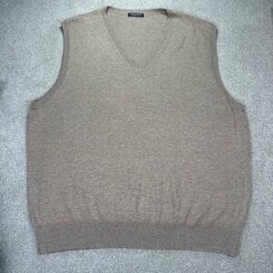 Kallspin Mens 3XL Tall V Neck Sweater Vest Taupe Knit Pullover Cashmere Wool